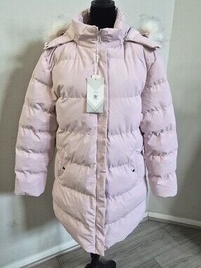 NWT Women's Light Pink Quilted Puffer Jacket with Faux-Fur Trim by WenVen Sz XL